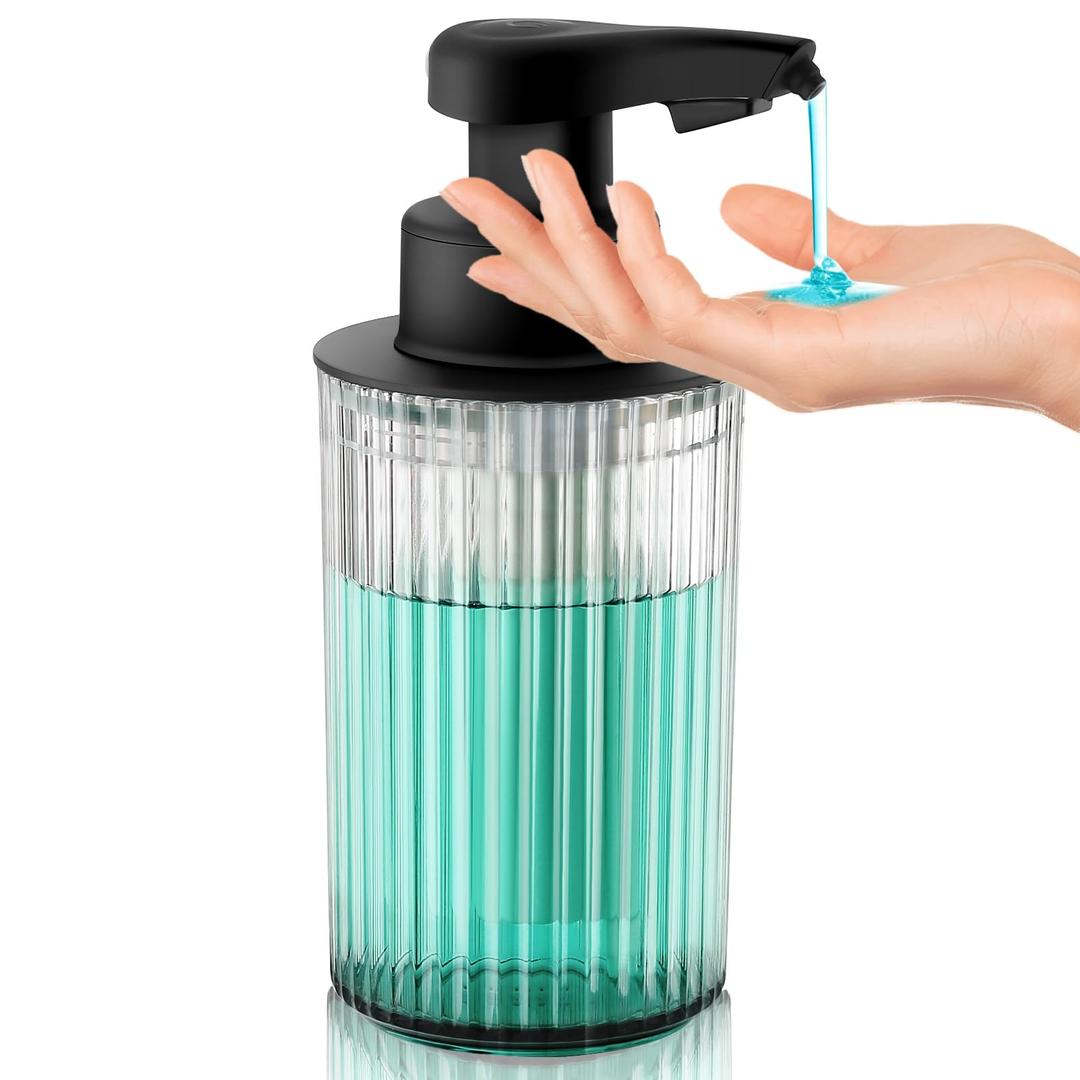 Automatic Soap Dispenser Liquid Touchless: 9oz Black Acrylic - Rechargeable Electric Smart 3 Level Adjustable Auto Hand Soap Dispenser - Dish Bathroom Kitchen