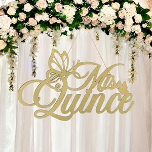 Yuntau Mis Quince Sign Quinceanera Decorations 15th Birthday Quinceanera Party Backdrop Wooden Banner Wall Decor Golden Mis Quince 15th Birthday Gift Wall Bedroom Photo Booth Decor Gift