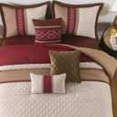 Queen Size Comforter Set, Burgundy Beige Taupe, 7PC Bed in a Bag