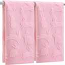 Tudomro 2 Pcs Easter Bunny Hand Towels for Bathroom 100% Cotton Bath Towel Pink Jacquard Soft Absorbent Kitchen Towel Dish Washcloth for Kitchen, 13.8 x 29.5 Inch