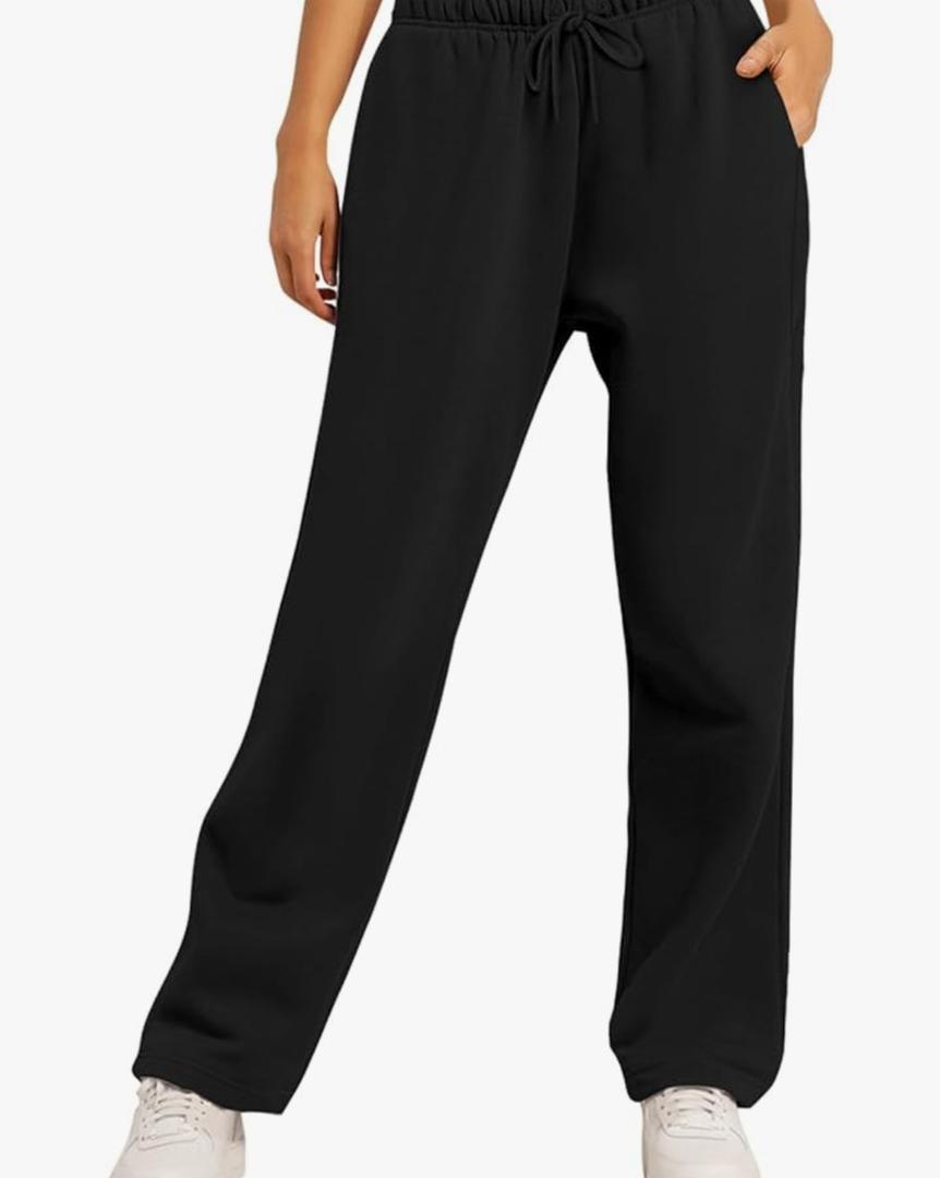 AUTOMET Women's Wide Leg Sweatpants Fleece Lined Baggy Straight Leg Lounge Pants Fall Outfits Athletic Joggers with Pockets XL