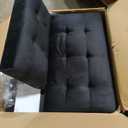 Shintenchi Futon Sofa Bed, Velvet Foldable Couch Reclining Sleeper w/Removable Armrests, Upholstered Loveseat w/Folding Cup Holders for Home, Office, Black