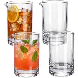 Hushee 4 Pack Cocktail Mixing Glass for Bartender 18oz Bar Crystal Cocktail Stirring Pitcher Thick Mixing Glass Old Fashioned Beaker Accessories for Drinks Martini Whiskey Home Mixologists (Plain)