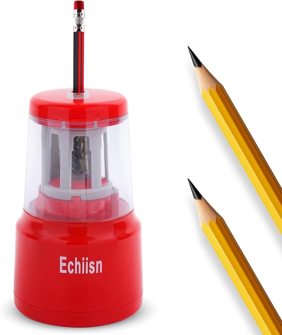 Office Personal Electric Pencil Sharpener, HHC Cutter Tech with Stronger Helical Blade, Best for School (Red)