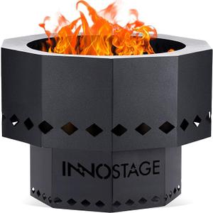 INNO STAGE Smokeless Fire Pit for Outdoor Wood Pellet Burning Spark Bowl with Portable Carrying Bag, 15" Firepit Grill of Fireplace Stove for Picnic Camping Cooking on Beach, Black  