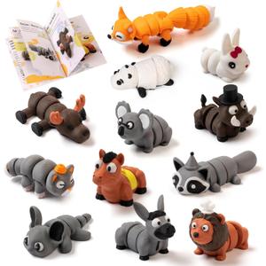2 x 12 PCS 3D Printed Animals Figures Set,Little Animals Articulated Flexible Fidget Toy,Mini Animal Figurines Toy,3D Printed Cute Animal Toys Home, Office, Executive Desk for Christmas Decoration