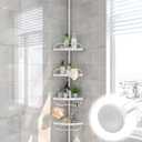 Corner Shower Caddy:125" Adjustable Inside Tension Shower Organizer Tension Pole,Rustproof Bathroom Organizer Shelves for Bathtub Shampoo Conditioner Storage,Floor to Ceiling Standing Showering Rack