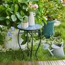 VONLUCE Mosaic Side Table and Plant Stand, 21" Round End Table with 14" Ceramic Tile Top, Indoor & Outdoor Accent Table, Porch Patio Furniture, Entryway & Coffee Table for Home & Garden, Blue Mandala