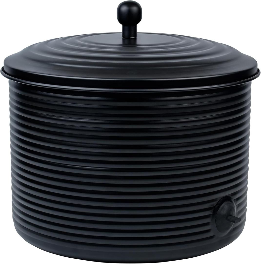 Garden Hose Holder Storage Pot with Lid Antique Ribbed | Water Hose Container Pot Outdoor or Indoor Use | Expandable Water Hose Hider Metal | Holds 125 ft Hose