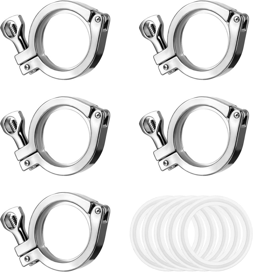 5 Pcs Single Pin Tri Clamp Heavy Duty Ferrule TC 2 Inch Stainless Steel 304 with Silicone Gaskets