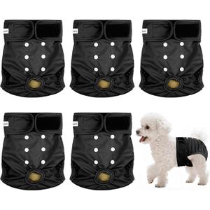 Dog Diapers Female 5pcs,Reusable Dog Doggie Puppy Doggy Diapers Female, Period Panties in Heat, Black, XLarge