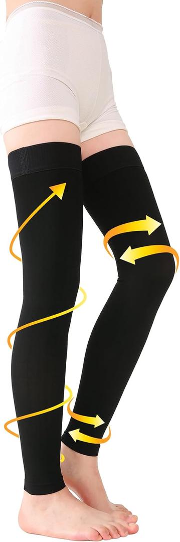 TOFLY Medical Thigh High Compression Stockings Footless for Women & Men, Opaque Support Hose, 20-30mmHg Graduated Compression Socks with Silicone Band for Varicose Veins, Edema, DVT, 1 Pair Black XL