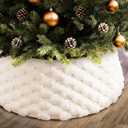 Christmas Tree Collar, 28 Inches Luxury Plush White Tree Skirt with Metal Stand for 6FT Trees, Boho Christmas Decor Xmas Tree Ring Holiday Home Party Decorations