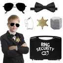 Hipeakboo Ring Bearer Security Wedding Gifts Box Set, Include 1Pcs Sunglasses, Acoustic Earpiece Tube, Security Badge, Wedding Ring Box, Bow Tie for Kids
