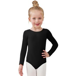 Century Star Leotard for Girls Long Sleeve -Ballet Dance Gymnastics Toddler Outfit Bodysuit Kids (2-4T, Black)
