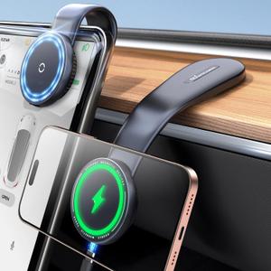 eSamcore for Magsafe Car Mount Charger, Wireless Magnetic Car Phone Holder Detachable 15W Fast Charging for Dashboard with Bendable Aluminum Arm Only Fit iPhone 17 16 15 14 13 Pro Max Mini