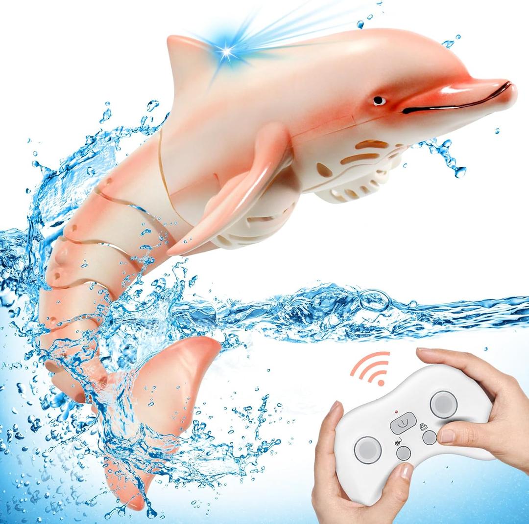 Remote Control Shark Pool Toys, 2.4G RC Dolphin Toy, Water Toys for Kids Age 8-12, Swimming Bath Lake Great Gift RC Boat Toys for 6 7 9 10 Year Old Boys and Girls (Pink)