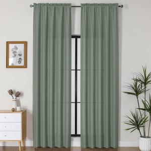 Gwine Sage Green Extra Long Curtains 120 Inch Length 2 Panels Set, Light Filtering Soft Faux Linen Textured Drapes for Living Room Bedroom, Solid Rod Pocket Window Curtains, Each 50Wx120L, 2PCS, 10ft