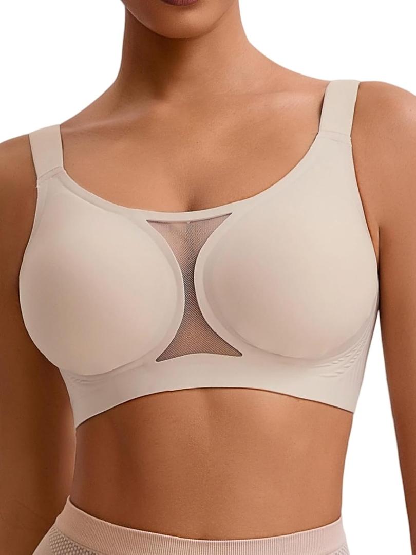 Women's Plus Size Jelly Wireless Push Up Bra - Full Coverage T-Shirt Bralette, Comfortable Everyday Wear,M-6XL (Beige, XL)