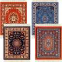 4 Pieces Rug Table Coasters Table Drink Holders Oriental Design Fabric Carpet Drink Mats Oriental Design Fabric Elegant Carpets Kitchen and Bar Mats for Home Office(Square,Retro Pattern)