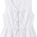 Avanova Women Tie Front Tank Tops Striped Peplum Blouse White Medium (White)