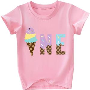 2 x Toddler Girls Ice Cream Print First Birthday Shirts for Baby Girls Cute One Years Old Outfit Pink (Pink) 90