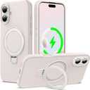 ZHK Liquid Silicone Designed for iPhone 17 Case with Magnet Stand, [Precise Camera Lens Protection][Mil-Grade Drop Shockproof][Soft Anti-Scratch Microfiber Lining] Slim Fit Cover, Beige (iPhone 17 6.3 inch)