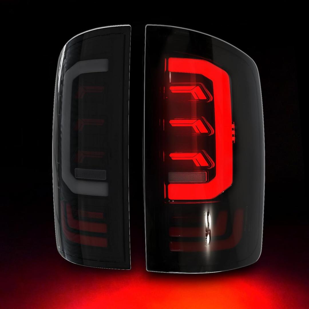 Daikokuya Sequential Ful Led Tail Lights for 2003 2004 2005 2006 Dodge RAM 1500 2500 3500, 2002 RAM 1500 Starting Animated Tail Light Assembly，Brake, Dynamic Turn Signal, Reverse Light【Smoked】