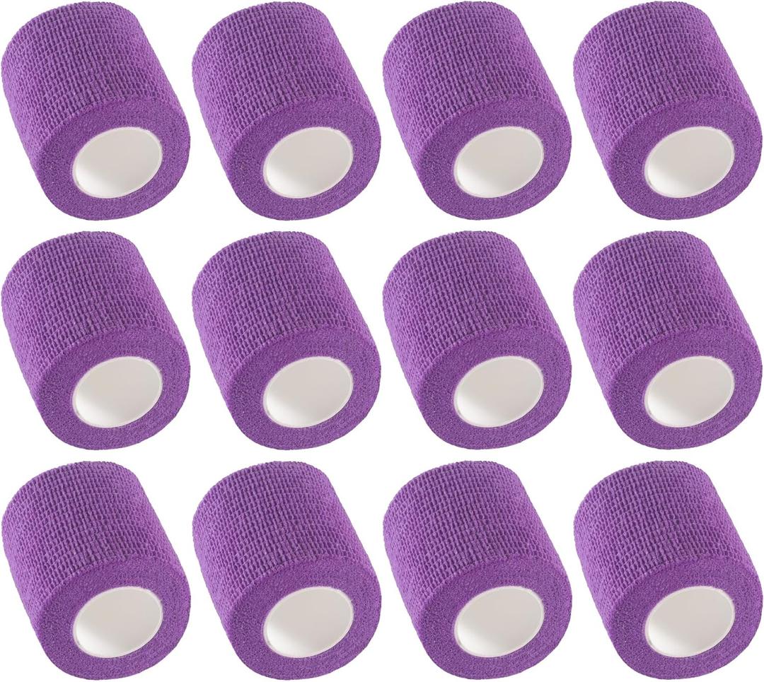 12-Pack Self Adhesive Bandage Wrap 2Inch x 5 Yards, Elastic Athletic Tape, Tattoo Grip Tape, Non Woven Medical Tape for First Aid, Sports, Wrist, Ankle, Vet Wrap for Pets (Purple)