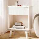 Fluted Nightstand, Modern Bedside Table with Storage Drawers and Open Wood Shelf, Night Stand with Solid Wood Legs, End Tables Side Tables for Living Room, Bedroom White (12"D x 16"W x 24"H)