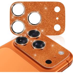 CloudValley for iPhone 17 Pro Max Camera Lens Protector Glitter - Bling Camera Cover with 9H [Anti-Scratch & Easy Install], Metal Ring Decoration Accessories, Glitter Cosmic Orange