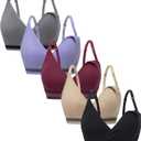 Suekaphin 5Pack Nursing Bra Deep V Neck for Breastfeeding,Seamless Maternity Bralette Wirefree Padded Cup Nursing Bra (XX-Large, Black/Beige/Gray/Lightpurple/Burgundy)