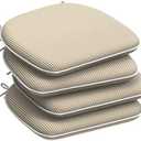 Set of 4 Outdoor Chair Cushions with Ties, Water Repellent Patio Chair Pads 17"x 16" for Outdoor Furniture, Round Corner Seat Cushions for Garden Yard Kitchen, Stripe Beige