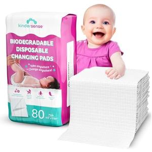 KinderSense - Disposable Changing Underpads for Baby Diaper (80 Pack) Extra Large (17.5" x 17.5") Portable Pee Pad Waterproof & Leak Proof Underpad Mat Incontinence Protection - Absorbent Changing Mat