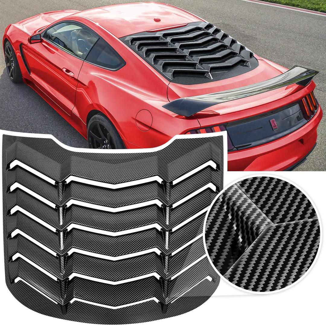 Rear Window Louver for Ford Mustang 2015 2016 2017 2018 2019 2020 2021 2022 2023 Windshield Sun Shade Cover Vent GT Lambo Style Custom Fit All Weather (Glossy Carbon Fiber)