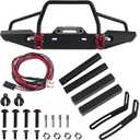 Vgoohobby Aluminum Front Bumper with LED Headlights Winch Mount Seat Tow Hook Compatible with Axial SCX10 SCX10II 90046 Traxxas TRX-4 TRX4 1/10 RC Crawler Car