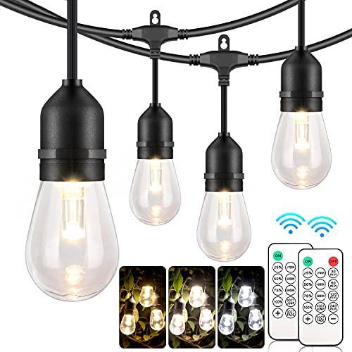 Mlambert 3 Color Outdoor LED Dimmable String Lights for Patio with Remote, Plug in 48FT Waterproof Shatterproof Edison Bulb Lights for Bistro Pergola