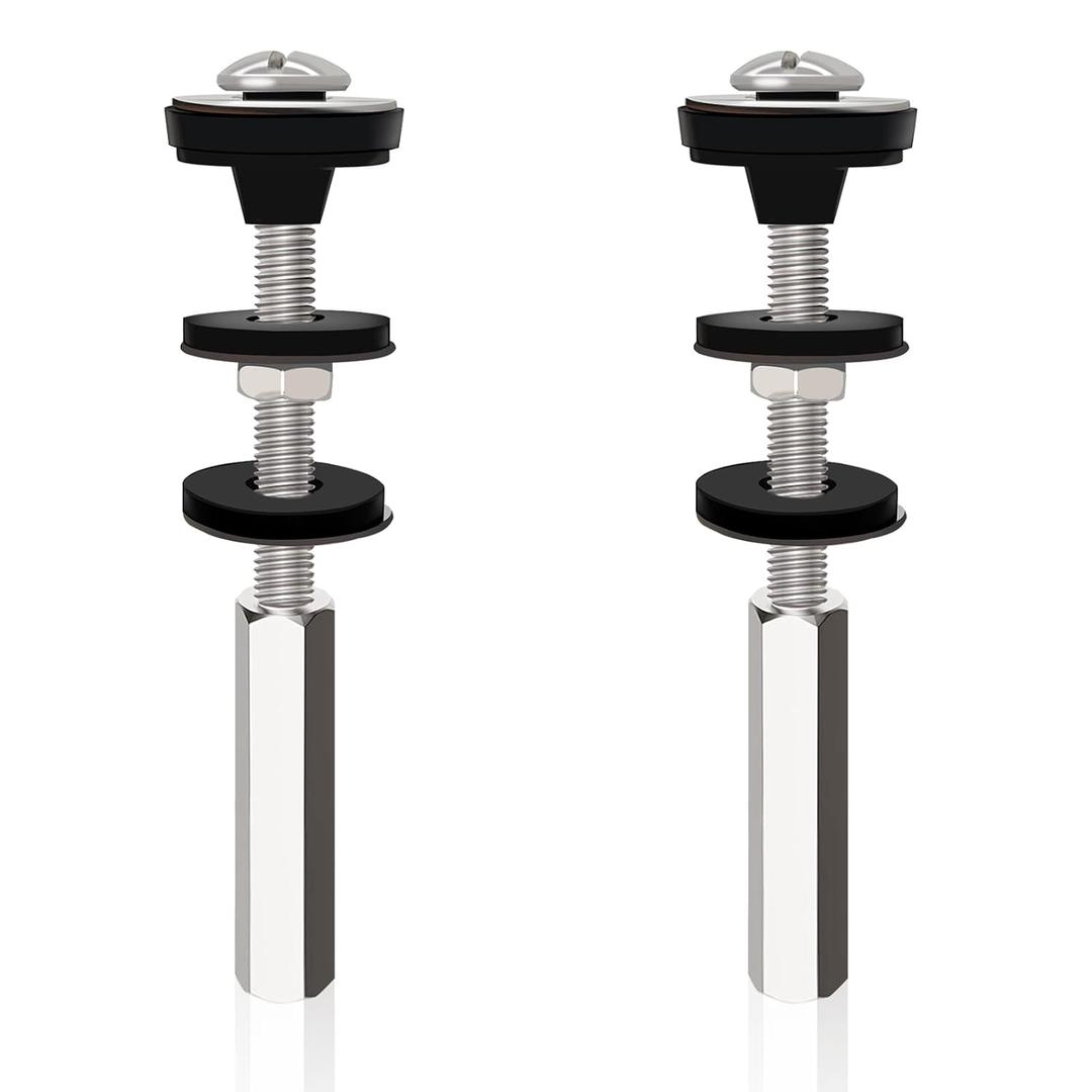 Universal Toilet Tank to Bowl Bolts Kit, Heavy Duty Toilet Bolts, Waterproof Stainless and Rubber Washers Gaskets with Extra Long Nut Screw for Fastening (Silver) (2, Long)