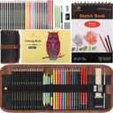 Heshengping, 41pcs Sketching Pencil Set Drawing Sketch Kit Graphite Charcoal Watercolor Pencils Blending Stumps 50page sketchbook, coloring book, Beginners Artist Teens and Adults