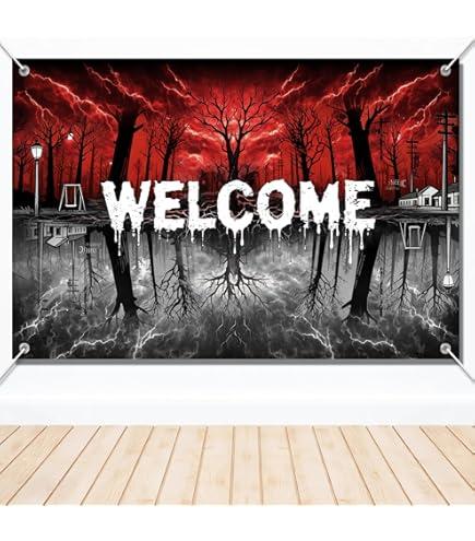 Welcome to The Other Side Backdrop, 59x39.4in Party Decor Halloween Birthday Theme Photo Props Banner for Home & Room Decoration