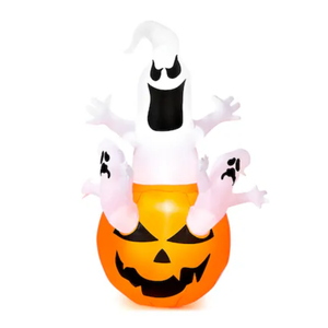 WELLFOR 6-Ft Cute Ghost In Pumpkin Inflatable Outdoor Halloween Decoration
