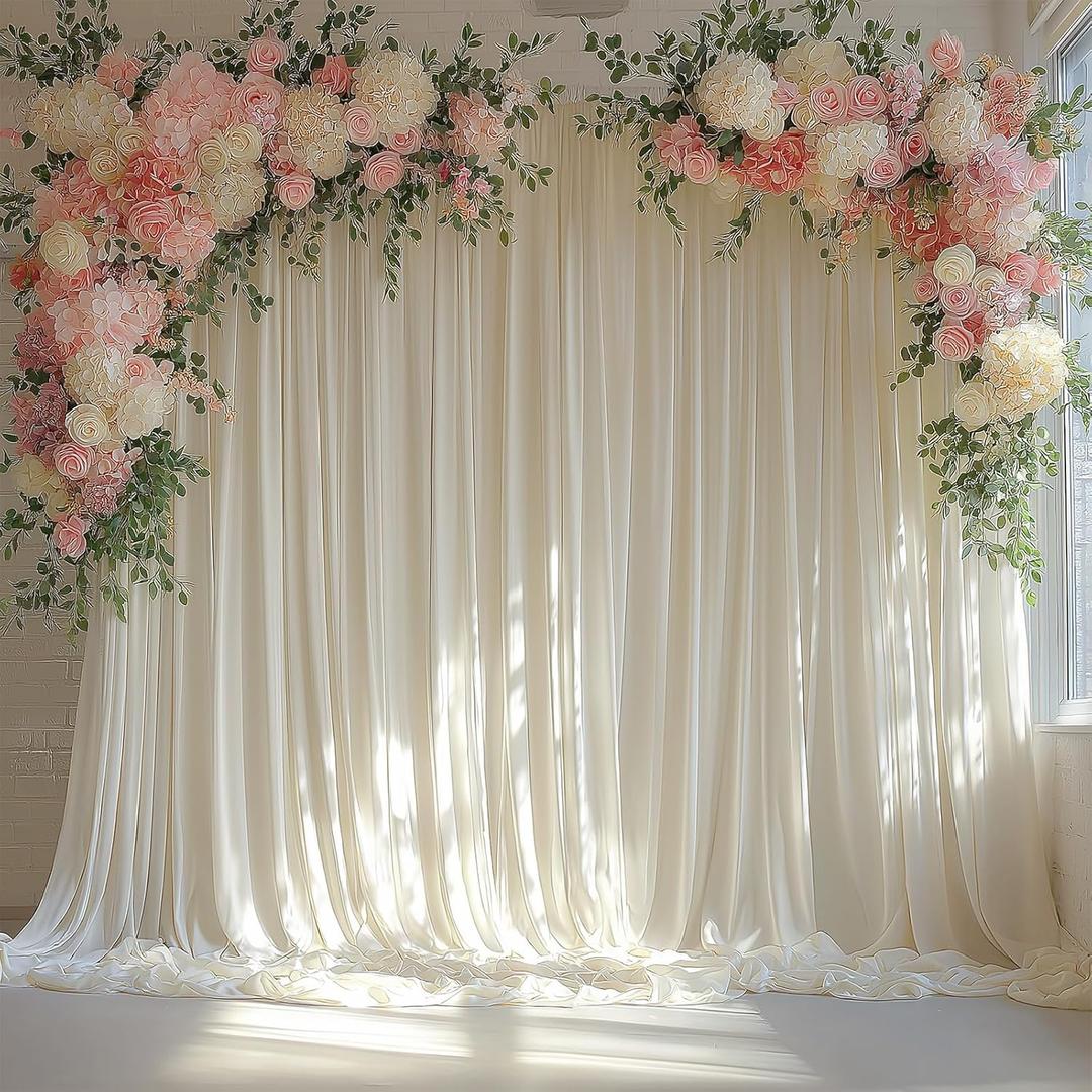 10x10FT Ivory Backdrop Curtain for Wedding Parties Wrinkle Free Curtain Backdrop for Baby Shower Drapes for Birthday Party Photography Background Soft Fabric 5ft x 10ft, 2 Panels