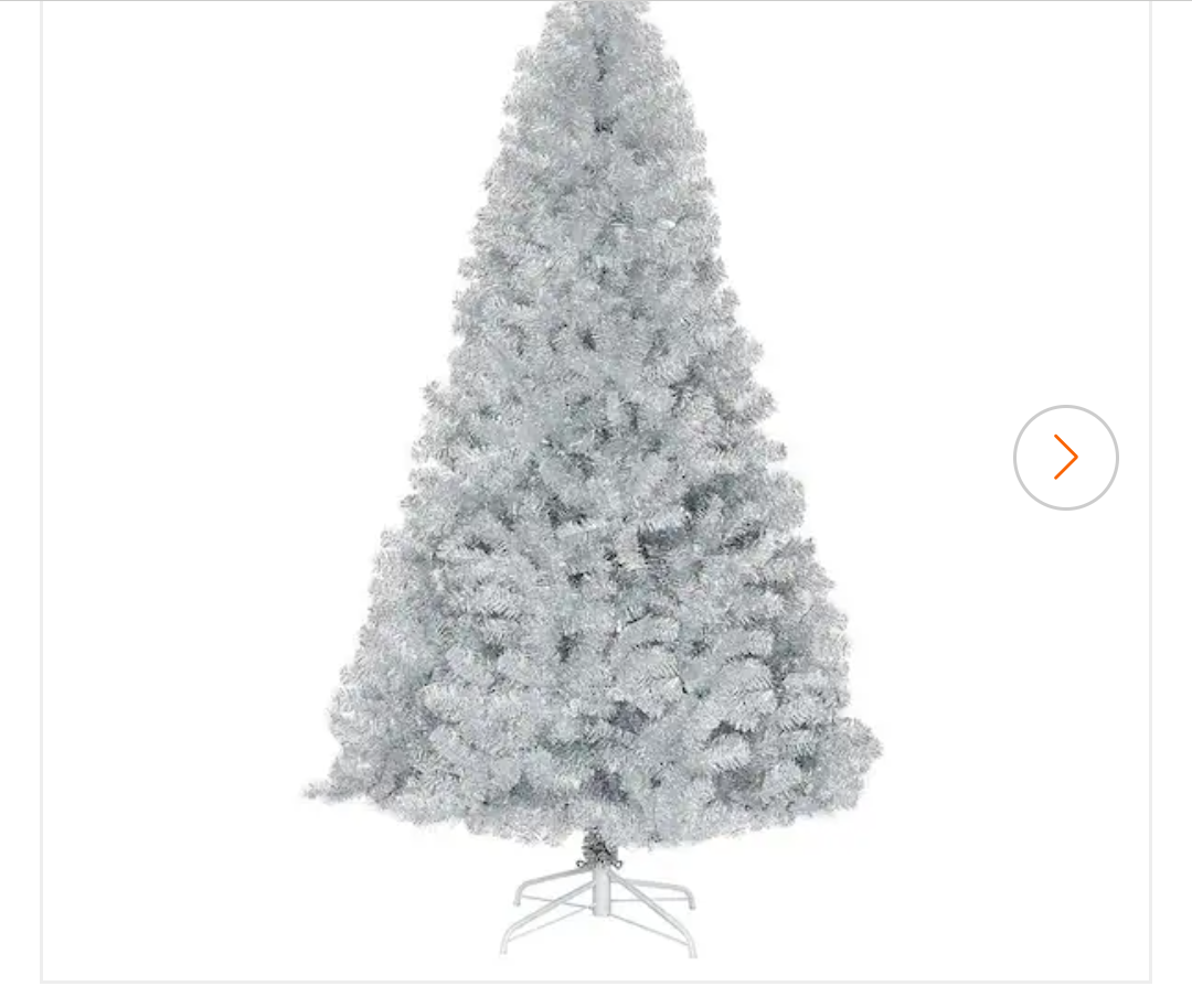 7.5 ft. Hinged Unlit Artificial Silver Tinsel Christmas Tree Holiday with 1258 Tips