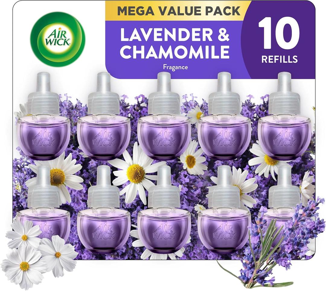 Air Wick Plug in Scented Oil Refill, 10ct, Lavender & Chamomile, Air Freshener, Essential Oils, Eco Friendly (0.67 Fl Oz (Pack of 10))