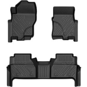 Mixsuper Liner Floor Mats for 2022-2025 2026 Nissan Frontier Crew Cab (Not Fit King Cab) with 2nd Row Under-Seat Storage, All Weather Floor Liners 1st and 2nd Row Set Black