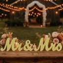 Mr & Mrs Sign for Wedding Table, Wedding Decorations for Reception, Large Wooden Letters Centerpieces Decor for Sweetheart Table, Ceremony, Anniversary, Party and Valentine's Day(Golden)
