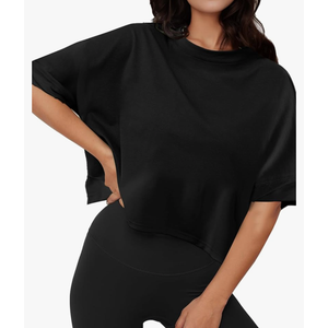 Buauty Womens Oversized Workout T-Shirt, Short Sleeve Crop Tops, Basic Casual Boxy Tshirts, Summer Loose Gym Athletic Tee M
