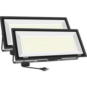 2 Pack 1000W LED Flood Light Outdoor,95000LM 6500K Daylight White Exterior Security FloodLight with Plug, IP66 Waterproof Commercial Lighting for Sports Fields,Parking Lots,Courts,Arena,Stadium
