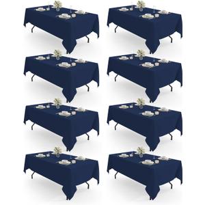 Pureegg Rectangle Table Cloth 60" x 84"  8 Packs, Durable Polyester Tablecloth Offers Reusable & Washable Protection, Ideal for Outdoor Party, Picnic, Wedding, Banquet and Birthday, Navy Blue