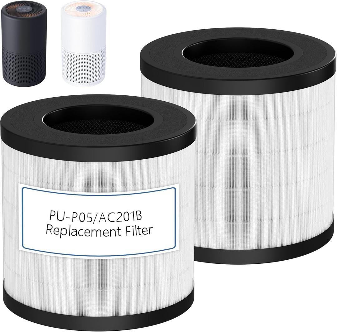 PU-P05/AC201B Replacement Filter Compatible with FULMINARE PU-P05 and Purivortex AC201B Air Purifiers, H13 True HEPA Air Filter for Home Pets Dander Dust Smoke Pollen, 2 Pack